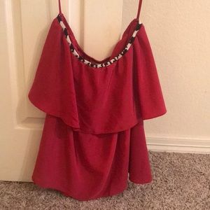 Strapless Cardinal Red top with black & white seam